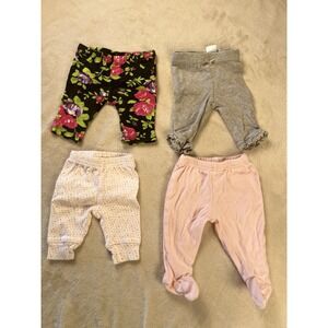 Girls Newborn Pants Mixed Lot of 4 - Mixed Colors & Styles - 100% Cotton